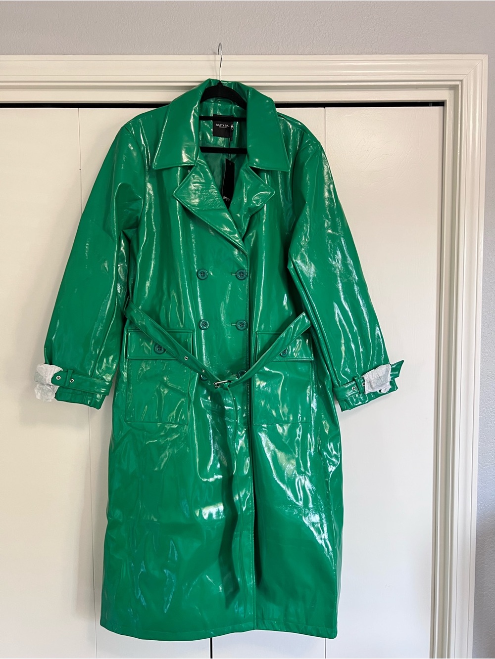 Nasty Gal Green Vinyl Trench Coat NWT